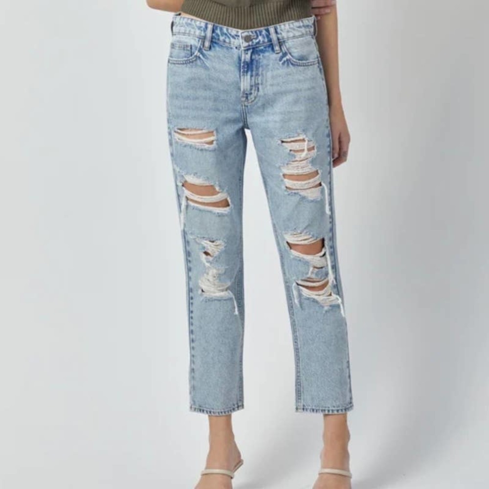 HIDDEN Bailey Boyfriend Mid Rise Straight Light Wash Distressed Jeans Women's 26
